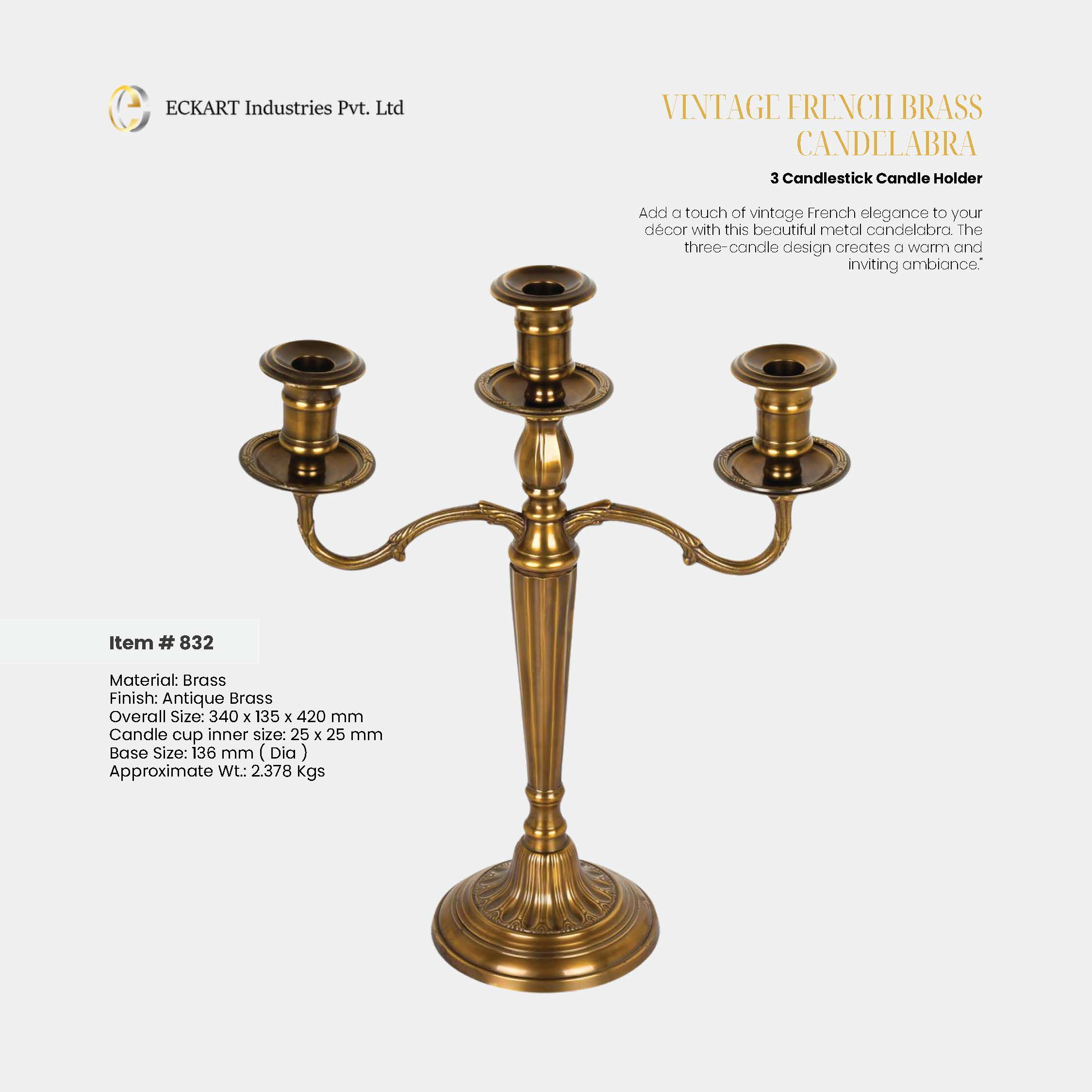 Vintage French Brass Candelabra