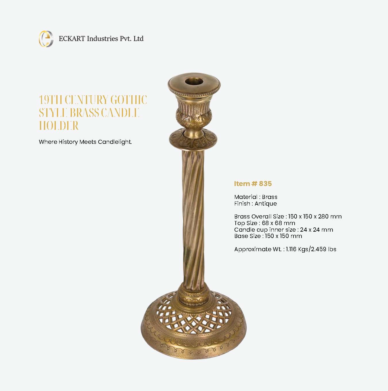 19th Century Gothic Style Brass Candle Holder